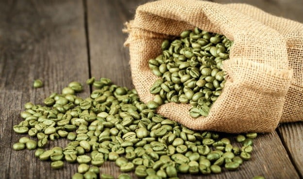 green coffee beans in bag