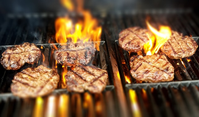 burgers grilling meat